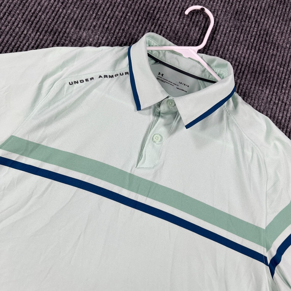 Under Armour Polo Shirt Mens Large Green Short Sleeve Loose Fit Heat Gear Golf